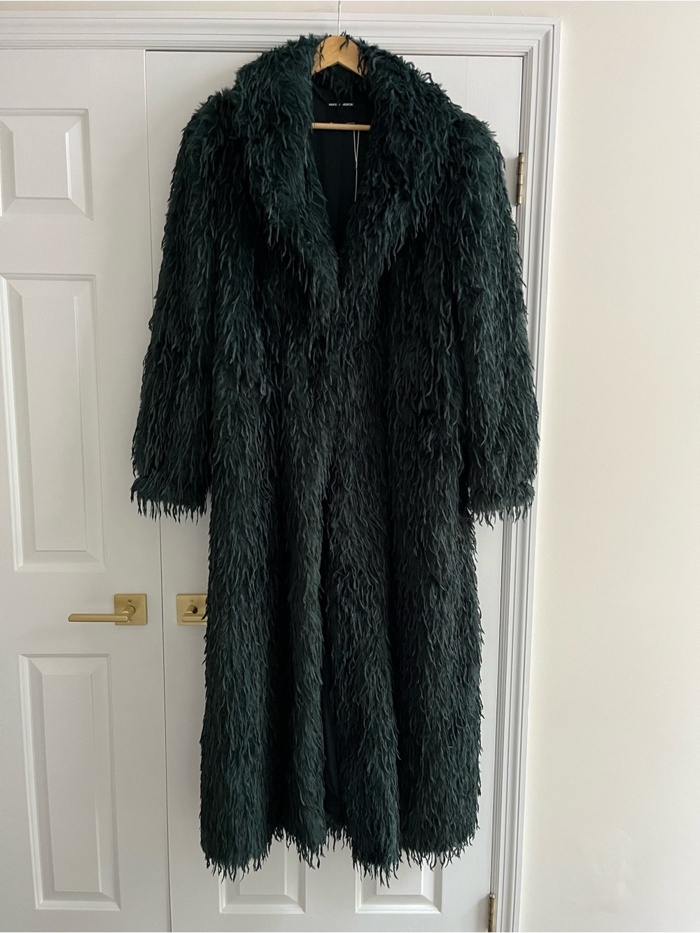 NWOT Naked Wardrobe Faux Fur Feather Long Coat Shag Jacket Emerald Green XL - Picture 2 of 7